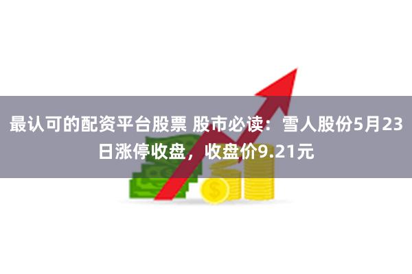 最认可的配资平台股票 股市必读：雪人股份5月23日涨停收盘，收盘价9.21元